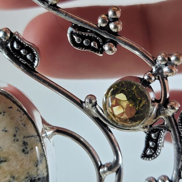 Dendritic Jasper Pendant – With Citrine Accents + 20" Silver Snake Chain - Picture 6 of 10
